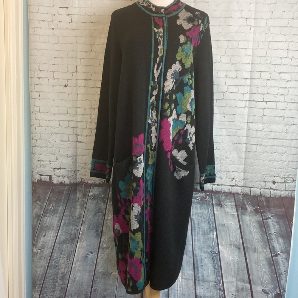 J. Jill Trailing Flowers Jacquard Topper Coat Large Lagenlook Floral Duster Fall - Picture 5 of 16